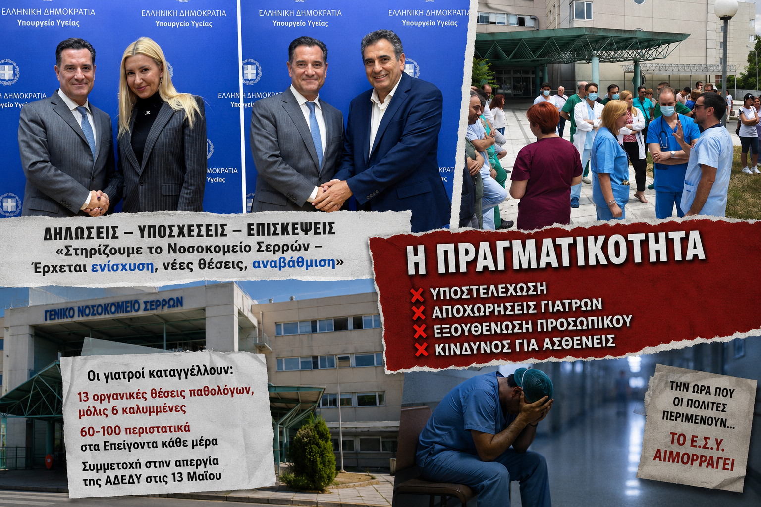 Νοσοκομείο Σερρών: Οι πανηγυρισμοί των κυβερνητικών βουλευτών συγκρούονται με την πραγματικότητα της κατάρρευσης
