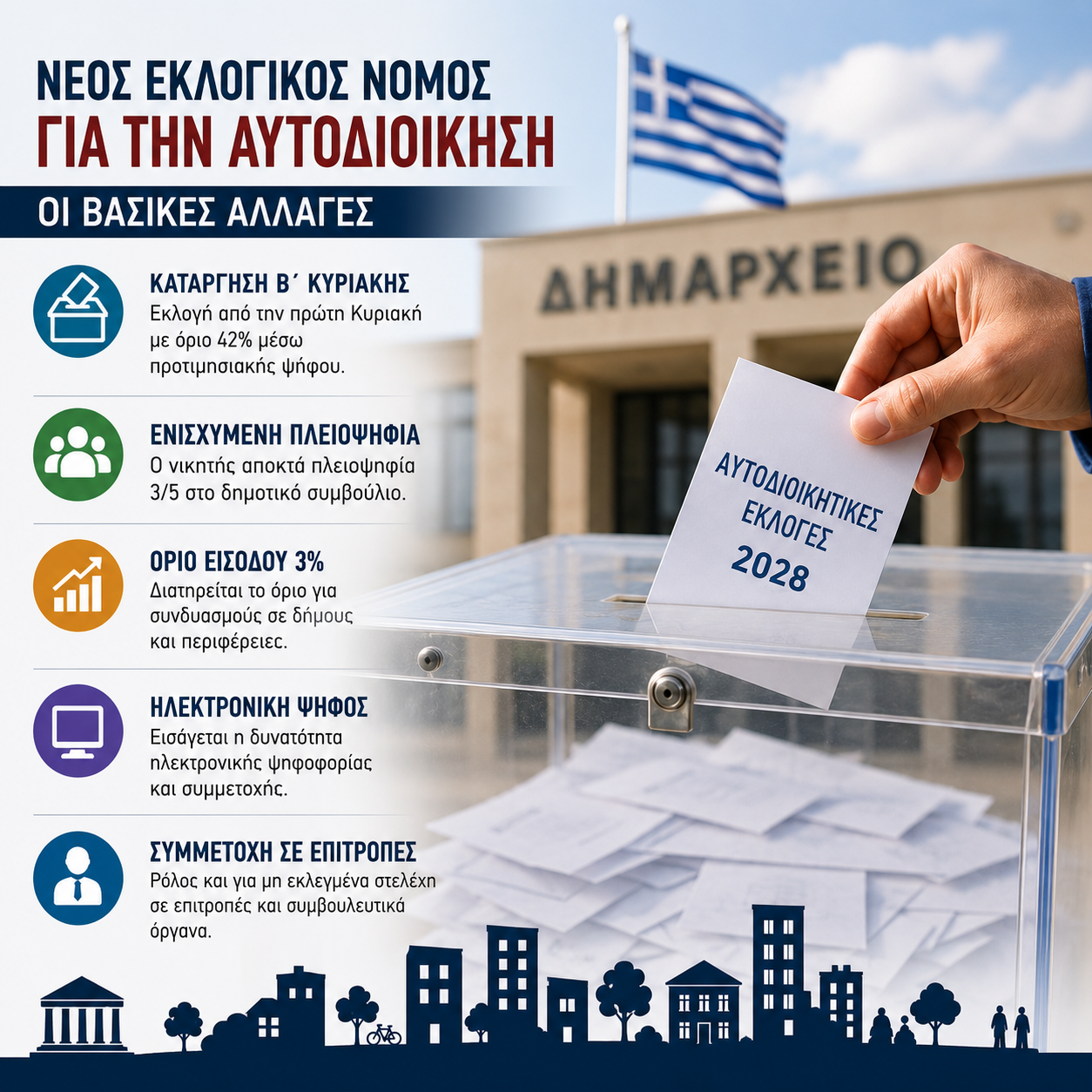 Νέος εκλογικός νόμος για την Αυτοδιοίκηση: Ριζικές αλλαγές σε δήμους και περιφέρειες – Το τέλος της δεύτερης Κυριακής και το νέο πολιτικό τοπίο